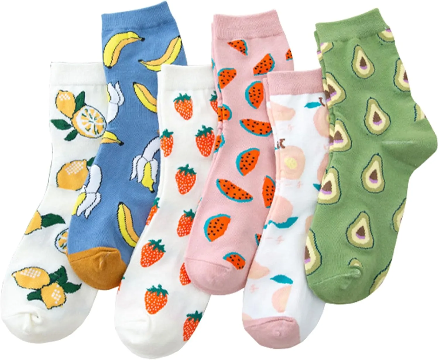 Fruit Embroidered Crew Socks Cute Pattern Quartz Sock Funny Dress Socks for Women, Ladies, Girls
