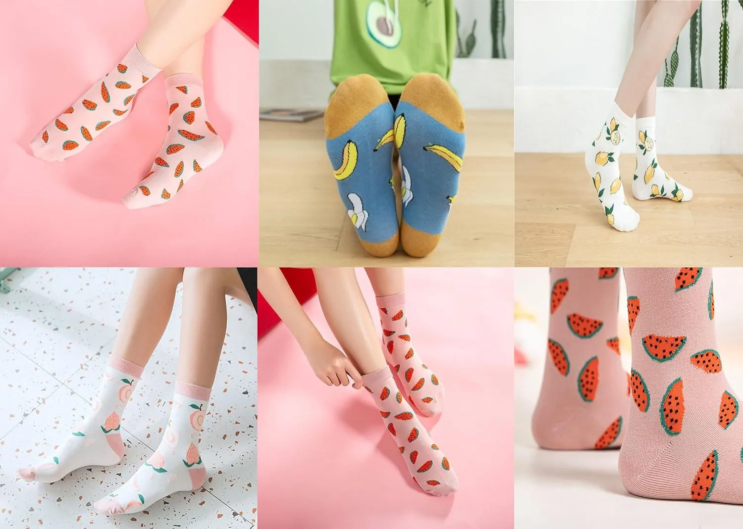 Fruit Embroidered Crew Socks Cute Pattern Quartz Sock Funny Dress Socks for Women, Ladies, Girls