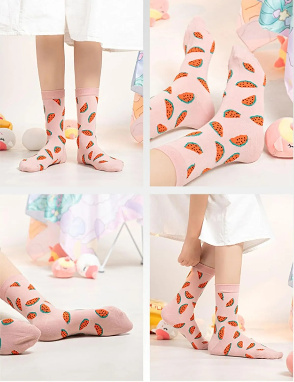 Fruit Embroidered Crew Socks Cute Pattern Quartz Sock Funny Dress Socks for Women, Ladies, Girls