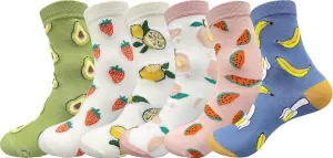Fruit Embroidered Crew Socks Cute Pattern Quartz Sock Funny Dress Socks for Women, Ladies, Girls