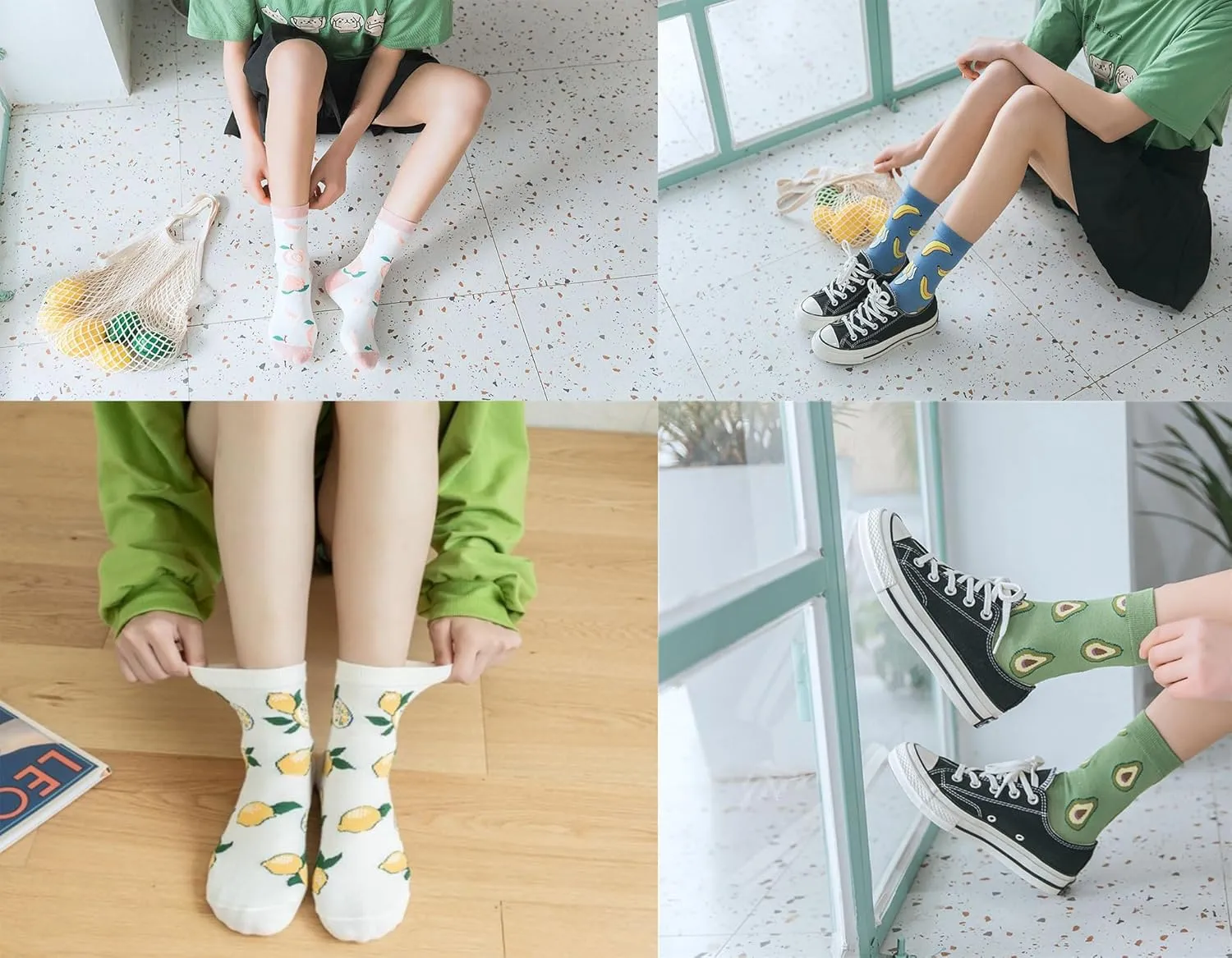 Fruit Embroidered Crew Socks Cute Pattern Quartz Sock Funny Dress Socks for Women, Ladies, Girls