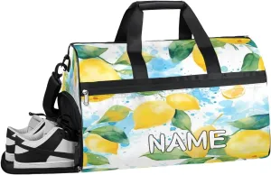 Fruit Lemon Watercolor Sports Gym Bag with Wet Pocket & Shoes Compartment Travel Duffel Bag for Women Men Custom Sports Gym Bag Personalized Overnight Stay Weekend Tote Beach Luggage