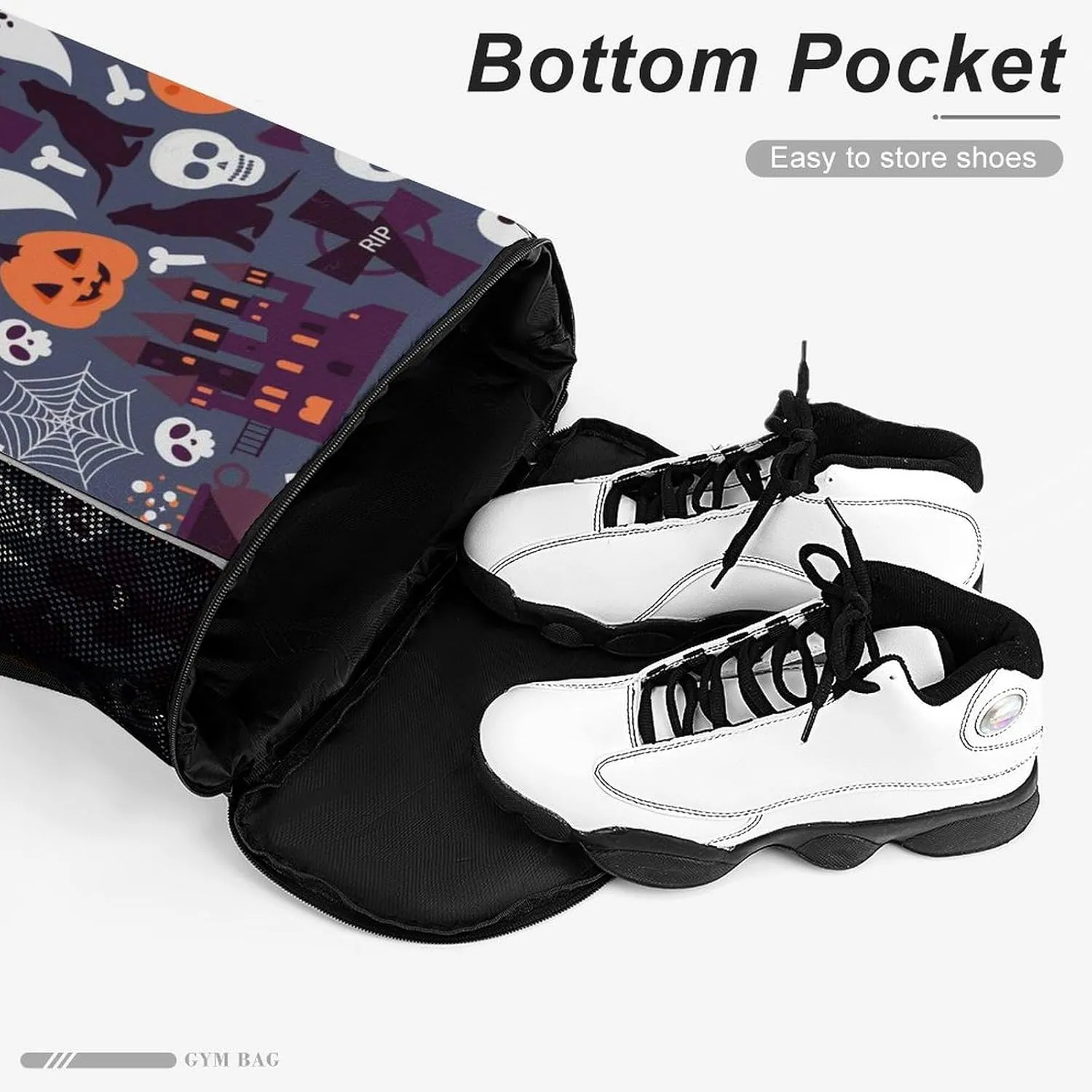 Funny Drawstring Backpack Lightweight Cinch Bag Compatible with Halloween Sugar Skulls Pumpkin Gym Sack String Bag with Waterproof Compartment for Men Women Outdoor Sport Cycling Hiking