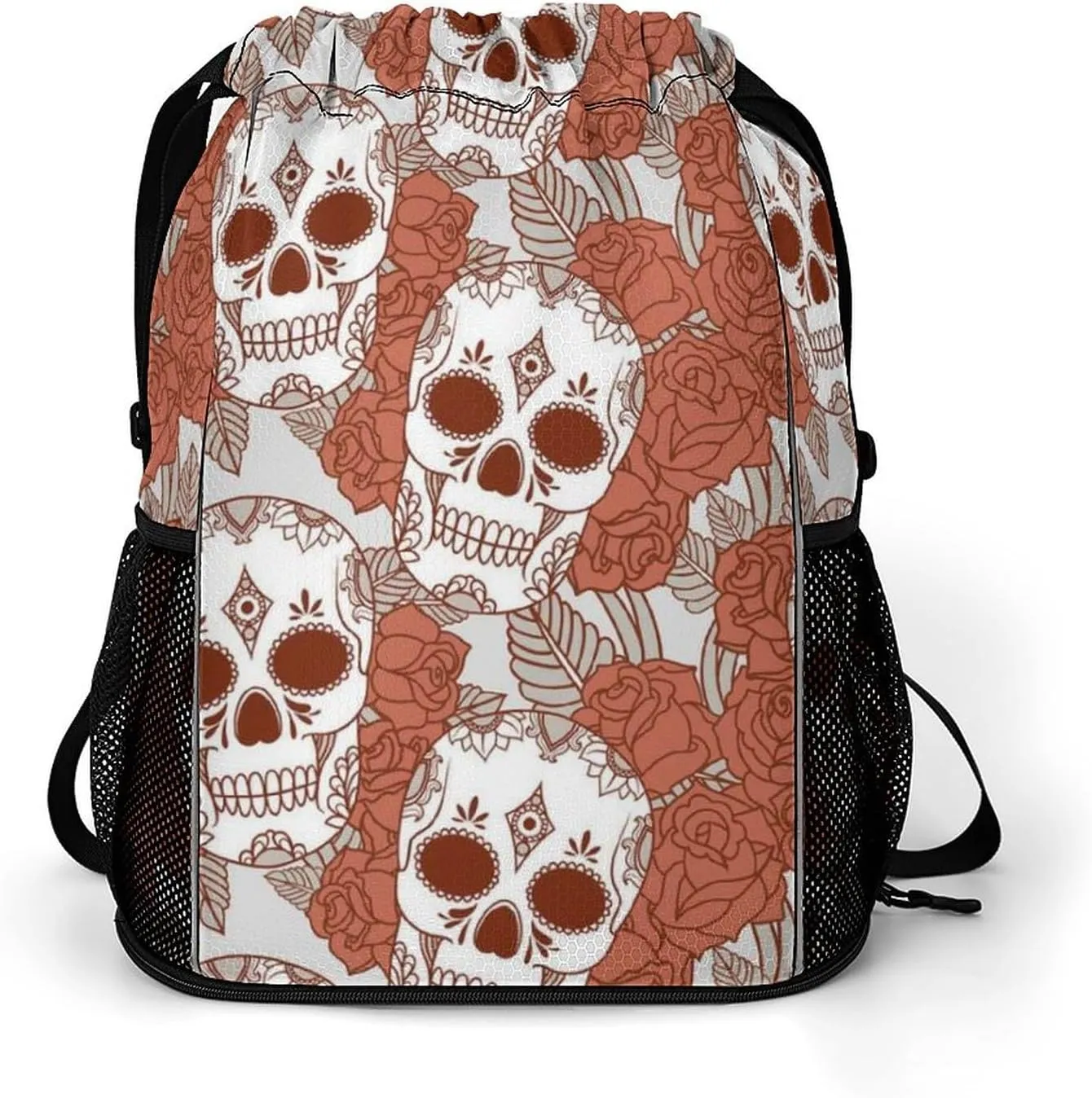 Funny Drawstring Backpack Lightweight Cinch Bag Compatible with Skulls Gym Sack String Bag with Waterproof Compartment for Men Women Outdoor Sport Cycling Hiking
