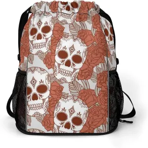 Funny Drawstring Backpack Lightweight Cinch Bag Compatible with Skulls Gym Sack String Bag with Waterproof Compartment for Men Women Outdoor Sport Cycling Hiking