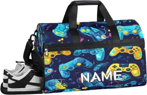 Funny Gamepad Background Sports Gym Bag with Wet Pocket & Shoes Compartment Travel Duffel Bag for Women Men Custom Sports Gym Bag Personalized Overnight Stay Weekend Tote Beach Luggage