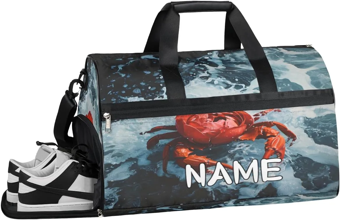 Funny Rose Crab Ocean Sports Gym Bag with Wet Pocket & Shoes Compartment Travel Duffel Bag for Women Men Custom Sports Gym Bag Personalized Overnight Stay Weekend Tote Beach Luggage
