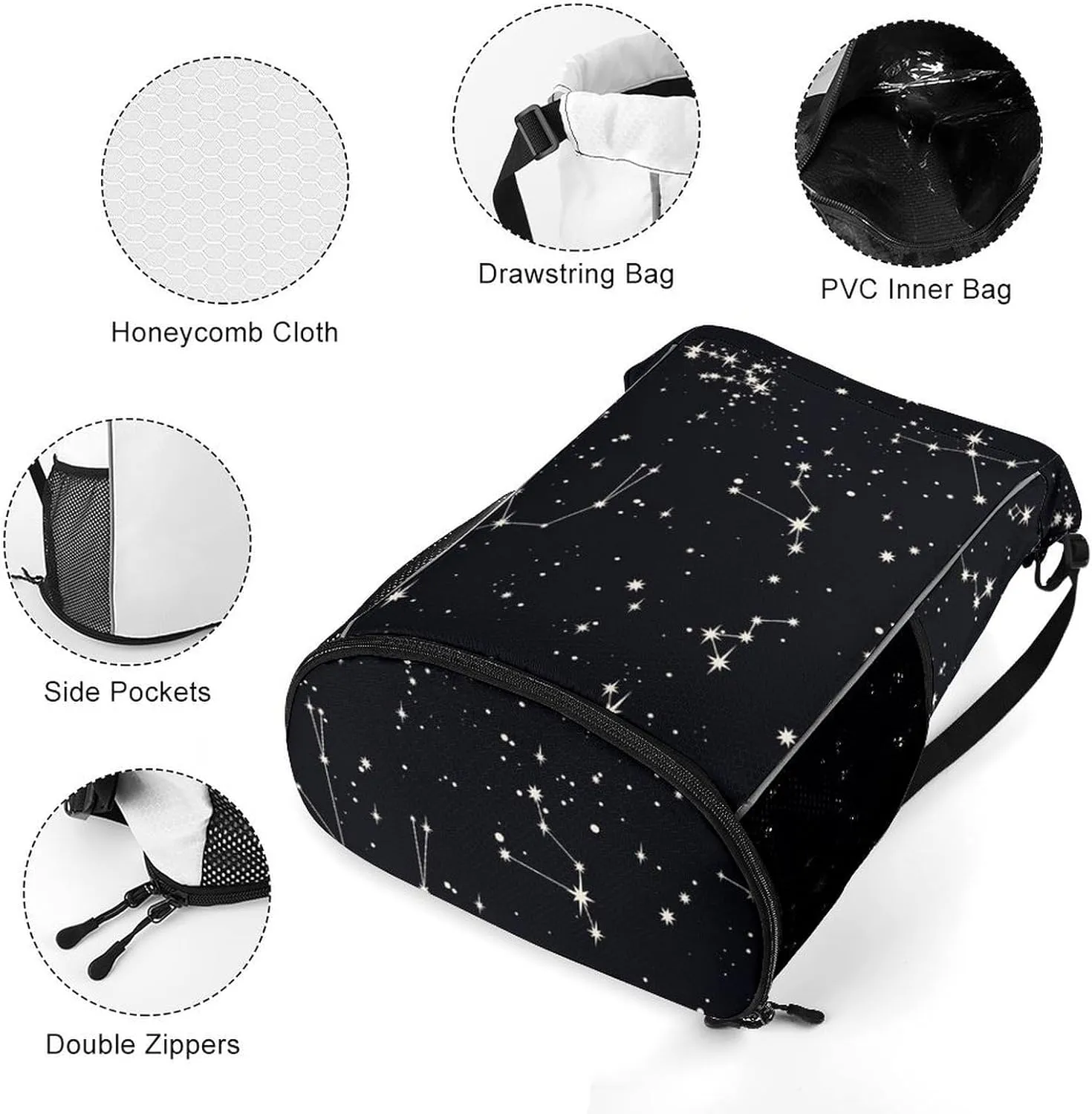 Galaxy Black Star Sports Backpack with Large Mouth Design And Dry Wet Separation for Unisex