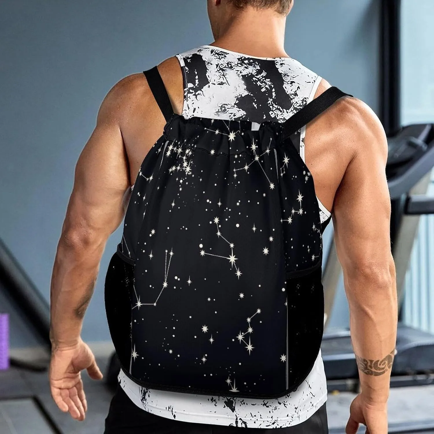 Galaxy Black Star Sports Backpack with Large Mouth Design And Dry Wet Separation for Unisex