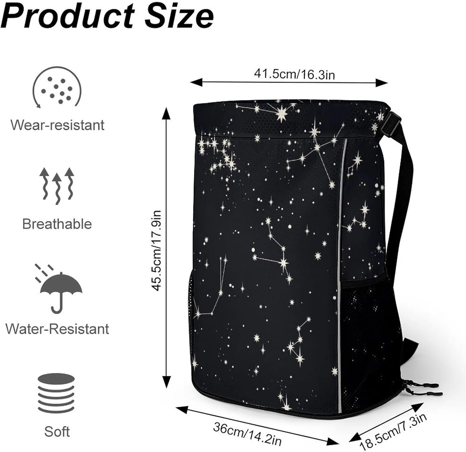 Galaxy Black Star Sports Backpack with Large Mouth Design And Dry Wet Separation for Unisex