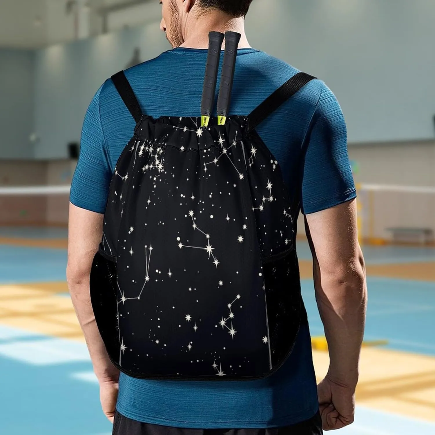 Galaxy Black Star Sports Backpack with Large Mouth Design And Dry Wet Separation for Unisex