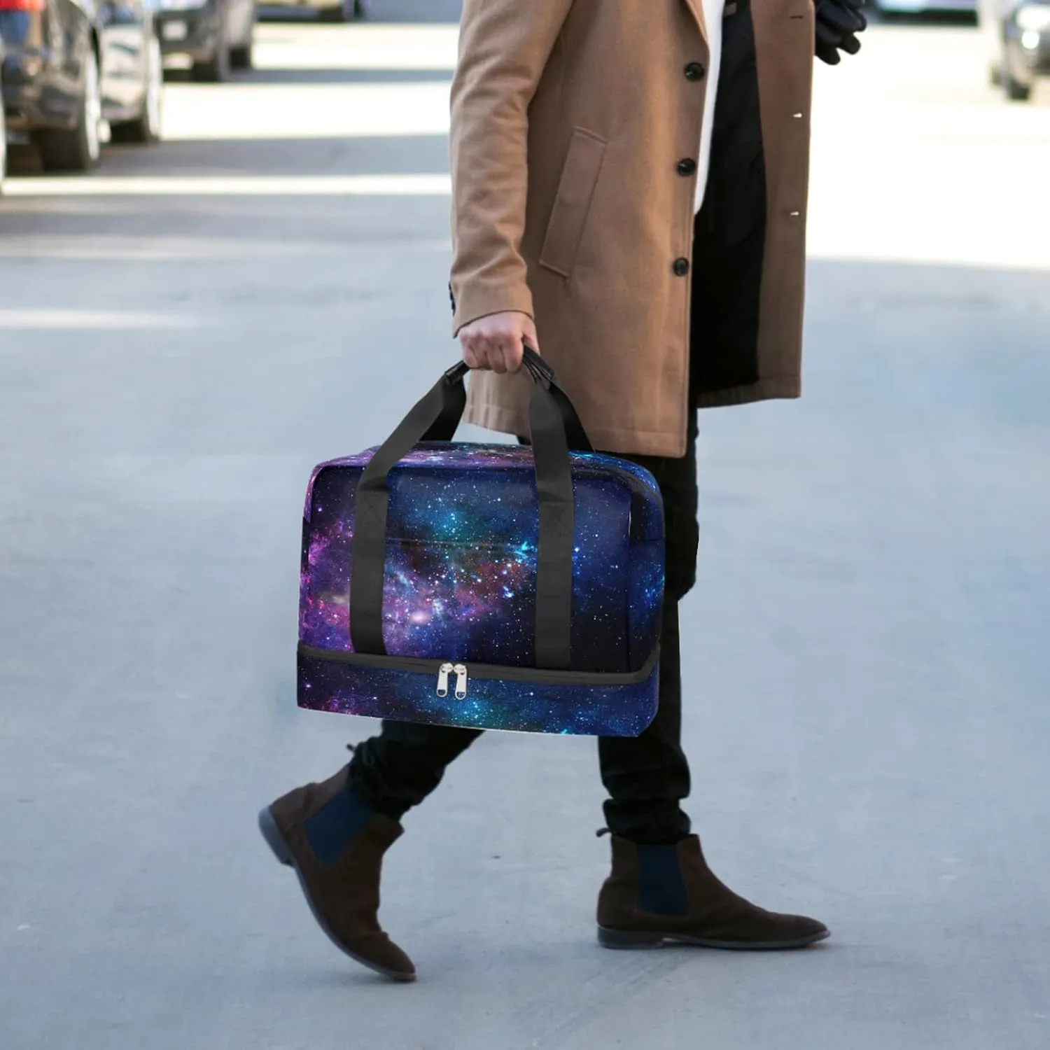 Galaxy Nebula Sports Gym Bag with Shoes Compartment,Universe Outer Space Stars Travel Duffel Bag for Men Women Boys Girls Teens Overnight Weekend Yoga Workout Bag Training Handbag