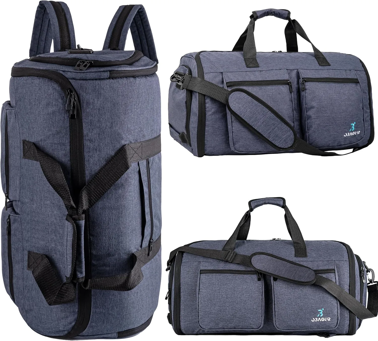 Garment Bag, Carry on Garment Duffel Bag for Travel with Double Back Strap and Detachable Shoulder 2 in 1 Hanging Suitcase Suit Bag (Snow Black)
