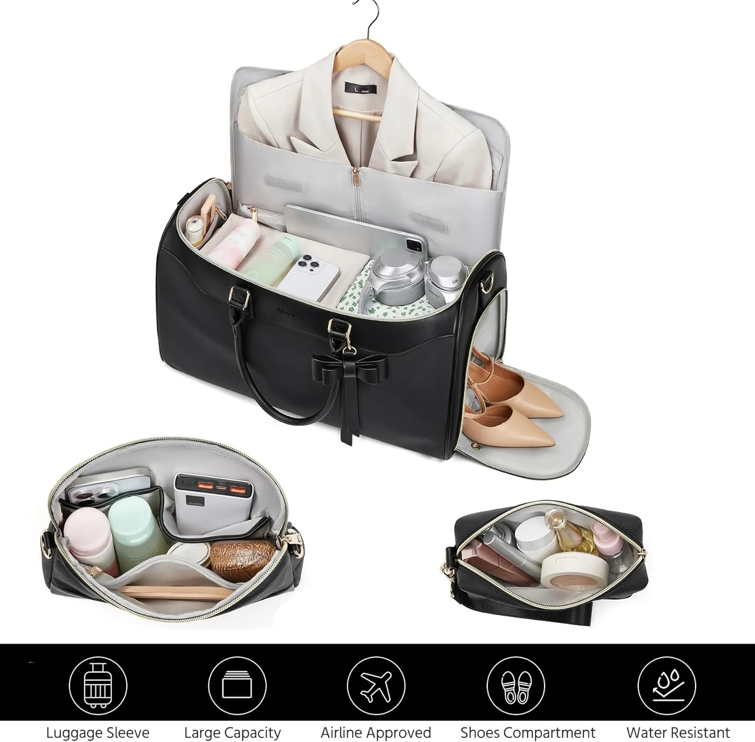 Garment Bags for Travel,Leather Convertible Garment Duffle Bag with Toiletry,Waterproof Carry On Garment Bag with Shoe Compartment,2 in 1 Suit Travel Bag for Women Weekender 3pcs Set