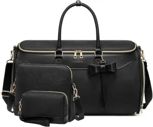 Garment Bags for Travel,Leather Convertible Garment Duffle Bag with Toiletry,Waterproof Carry On Garment Bag with Shoe Compartment,2 in 1 Suit Travel Bag for Women Weekender 3pcs Set