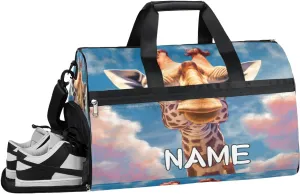 Giraffe Animal Sky Sports Gym Bag with Wet Pocket & Shoes Compartment Travel Duffel Bag for Women Men Custom Sports Gym Bag Personalized Overnight Stay Weekend Tote Beach Luggage