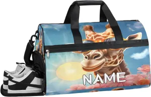 Giraffe Sunglasses Summer Sports Gym Bag with Wet Pocket & Shoes Compartment Travel Duffel Bag for Women Men Custom Sports Gym Bag Personalized Overnight Stay Weekend Tote Beach Luggage