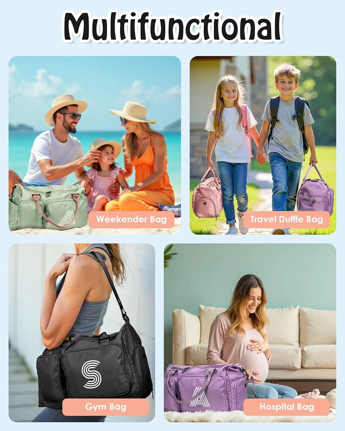 Girls Gift for 8-12, Initial Gym Bag for Girls, Kids Travel Duffel Bag, Sports Bag, Personalized Weekender Bag with Shoes Compartment, Girls Gifts for Kids 10-12