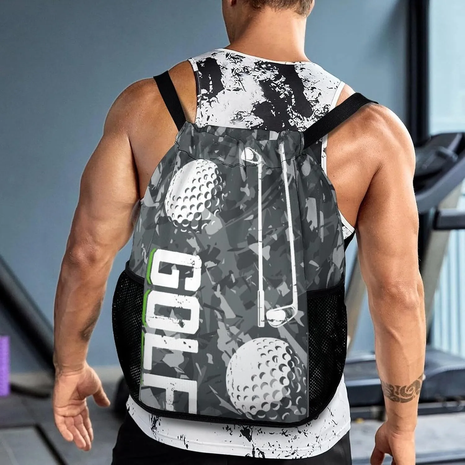 Golf Drawstring Backpack - Cute Cinch Sack, String Backpacks with Pocket for Kids Women Men Boys Girls for Gym Outdoor Sports Travel Athletic Drawstring Bag - Lightweight/Foldable