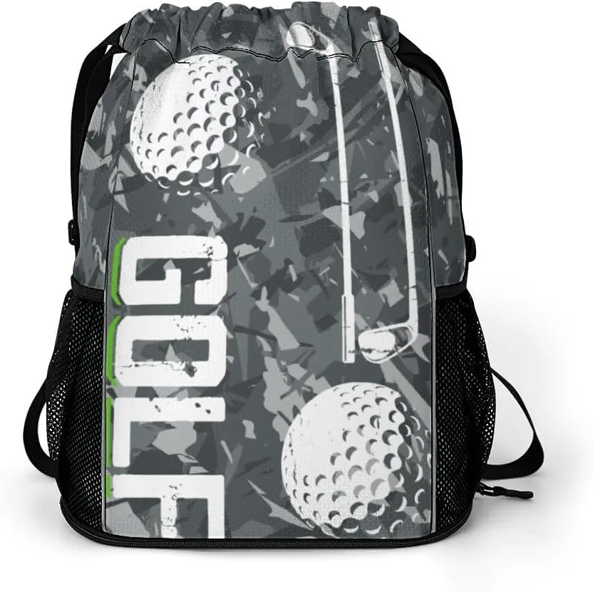 Golf Drawstring Backpack - Cute Cinch Sack, String Backpacks with Pocket for Kids Women Men Boys Girls for Gym Outdoor Sports Travel Athletic Drawstring Bag - Lightweight/Foldable