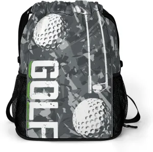 Golf Drawstring Backpack - Cute Cinch Sack, String Backpacks with Pocket for Kids Women Men Boys Girls for Gym Outdoor Sports Travel Athletic Drawstring Bag - Lightweight/Foldable