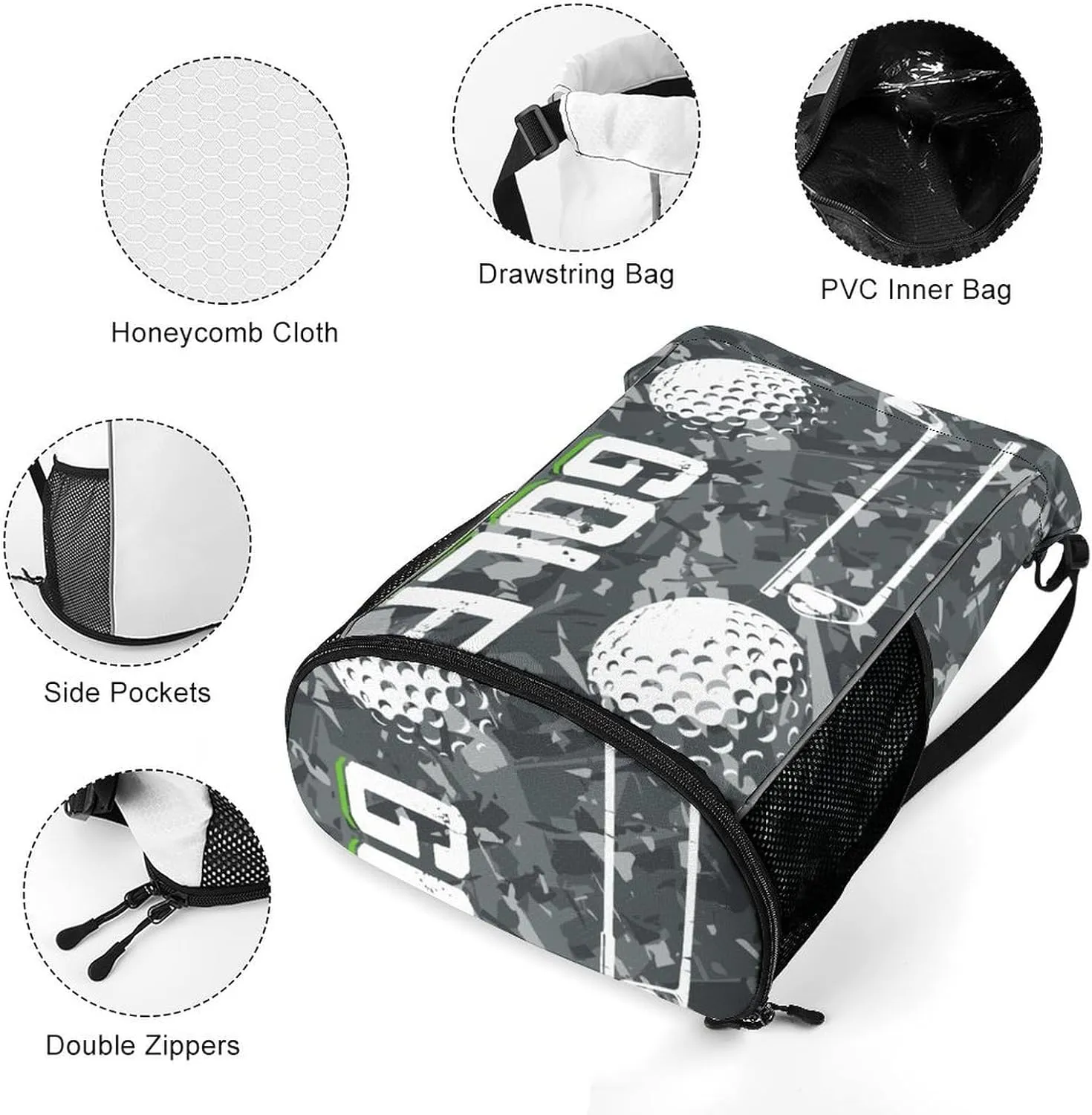 Golf Drawstring Backpack - Cute Cinch Sack, String Backpacks with Pocket for Kids Women Men Boys Girls for Gym Outdoor Sports Travel Athletic Drawstring Bag - Lightweight/Foldable