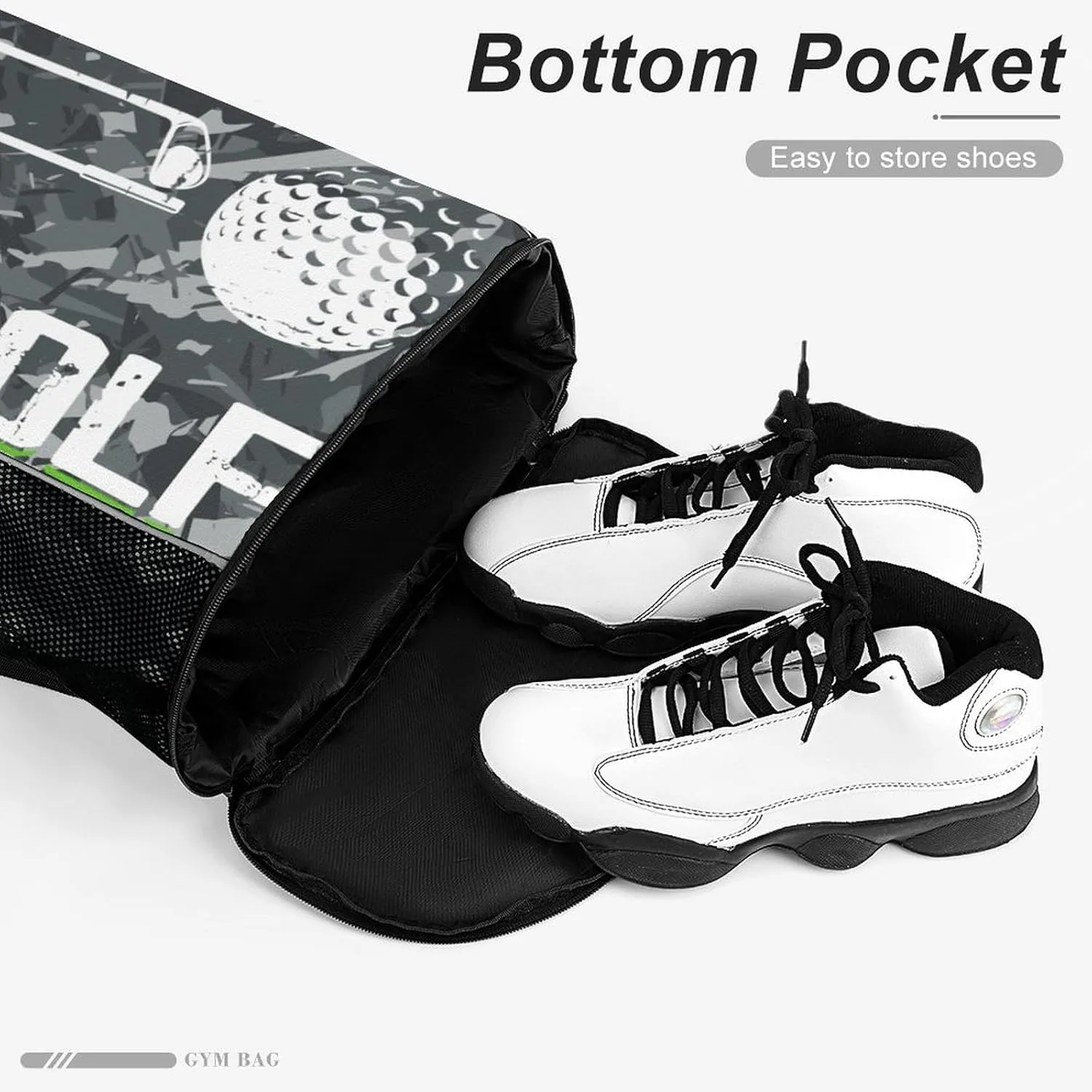 Golf Drawstring Backpack - Cute Cinch Sack, String Backpacks with Pocket for Kids Women Men Boys Girls for Gym Outdoor Sports Travel Athletic Drawstring Bag - Lightweight/Foldable