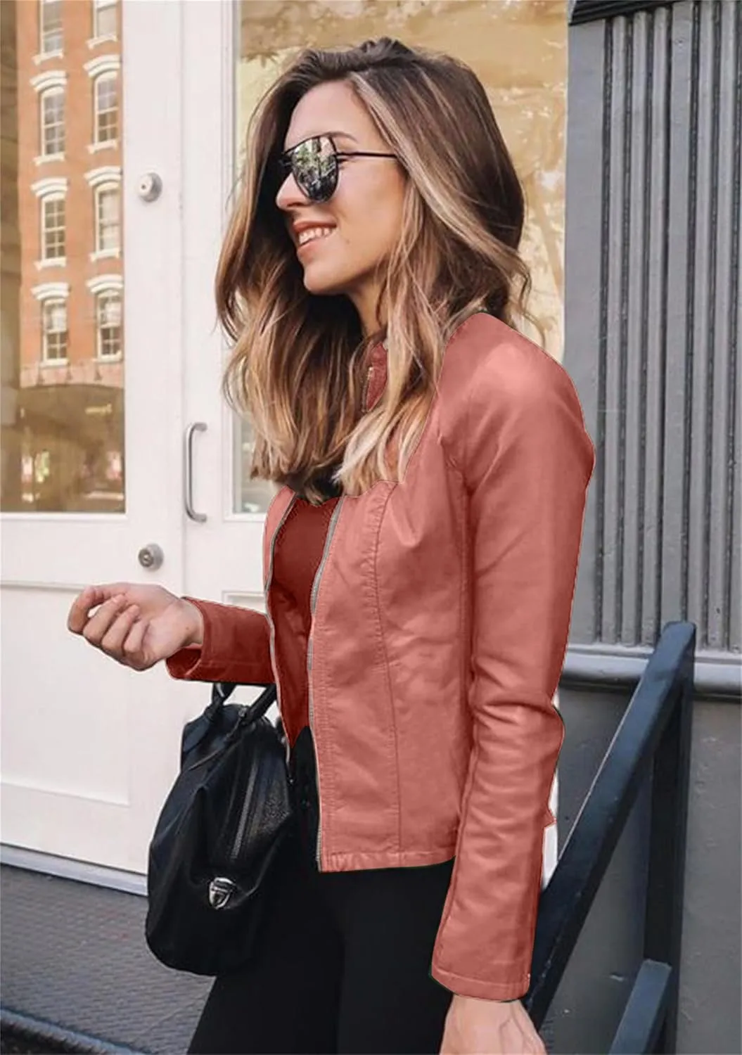 GORIFE Womens Faux Fur Leather Jackets Zip Up Trendy Short Outwear Lightweight Leather Cropped Coats