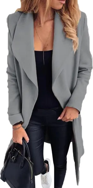GORIFE Women's Winter Comfy Pea Coat Mid-Long Wrap Long Sleeve Overcoat Lapel Trench Coat with Belts