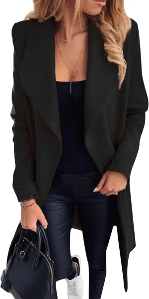 GORIFE Women's Winter Comfy Pea Coat Mid-Long Wrap Long Sleeve Overcoat Lapel Trench Coat with Belts