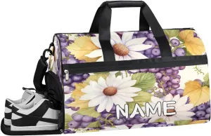 Grape Daisy Flowers Sports Gym Bag with Wet Pocket & Shoes Compartment Travel Duffel Bag for Women Men Custom Sports Gym Bag Personalized Overnight Stay Weekend Tote Beach Luggage
