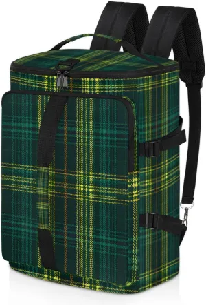 Green Plaid Travel Backpack Carry On Flight Approved for Men Women, Lightweight Large Luggage Weekender Casual Daypack Backpacks for Traveling Airplane