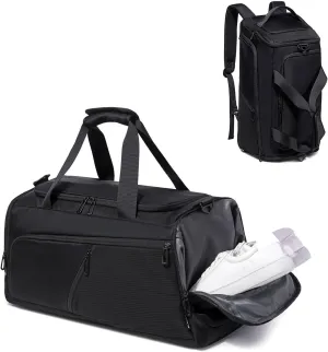 Gym bag for Men, 40L Travel Duffel Bag for Weekender Overnight with Shoes Compartment, 3 Way Heavy Duty Duffel Bag Backpack for Travel and Camping, Black, Travel Backpacks