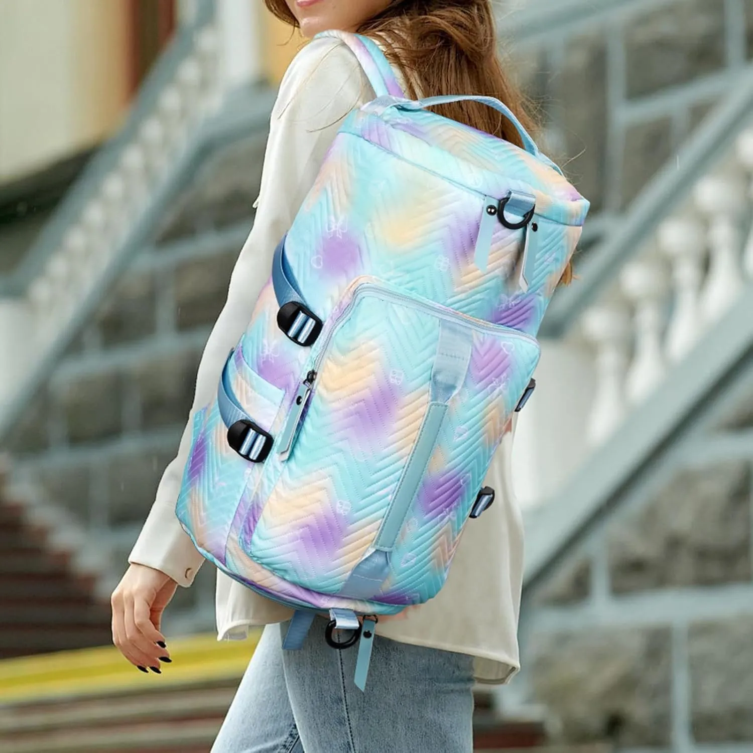 Gym Bag for Women Girls Sports Duffle Bag with Shoe Compartment Lightweight Travel Backpack Workout Bag Multiple Pockets (Cyan)