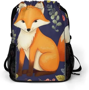 Gym Bag for Women Men Cute Animal Fox FlowerTravel Duffel Bag Large Capacity Sports Drawstring Backpack