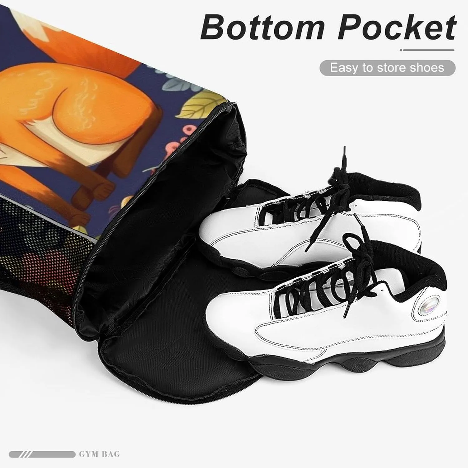 Gym Bag for Women Men Cute Animal Fox FlowerTravel Duffel Bag Large Capacity Sports Drawstring Backpack