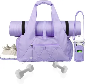 Gym Bag for Womens,Black Travel Duffel Bag with Shoes Compartment and Wet Pocket Water Bottle Carrier Bag Multi-Functional Bags Ideal for Travel, Gym, Sports, Weekender, Purple