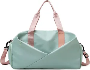 Gym Bag for Women,Sports Travel Duffel Bag, Weekender Overnight Bag with Wet Pocket and Shoes Compartment for Women, Travel,Workout,Gym, Yoga zmn&8625-1 (Green Pink)