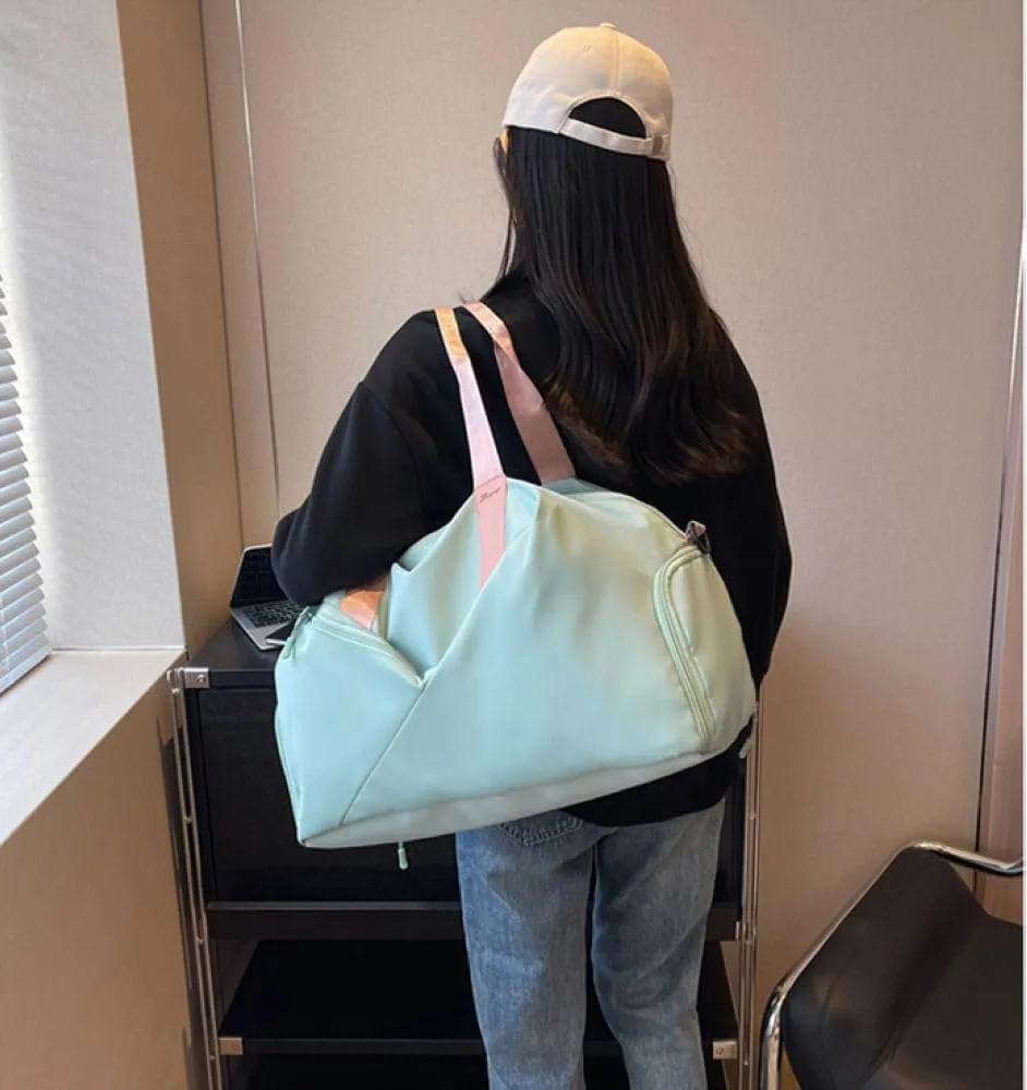 Gym Bag for Women,Sports Travel Duffel Bag, Weekender Overnight Bag with Wet Pocket and Shoes Compartment for Women, Travel,Workout,Gym, Yoga zmn&8625-1 (Green Pink)