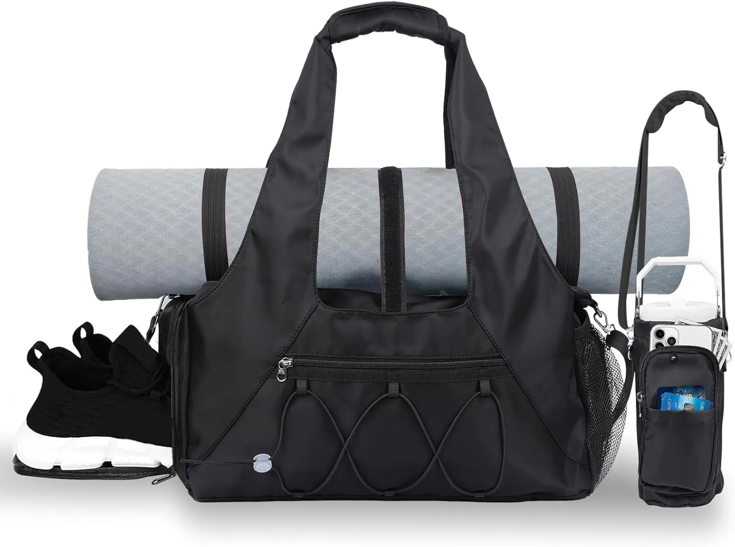 Gym Bag for Womens,Travel Duffel Bag with Shoes Compartment and Wet Pocket Water Bottle Carrier Bag Multi-Functional Bags Ideal for Travel, Gym, Sports, Weekender, Black