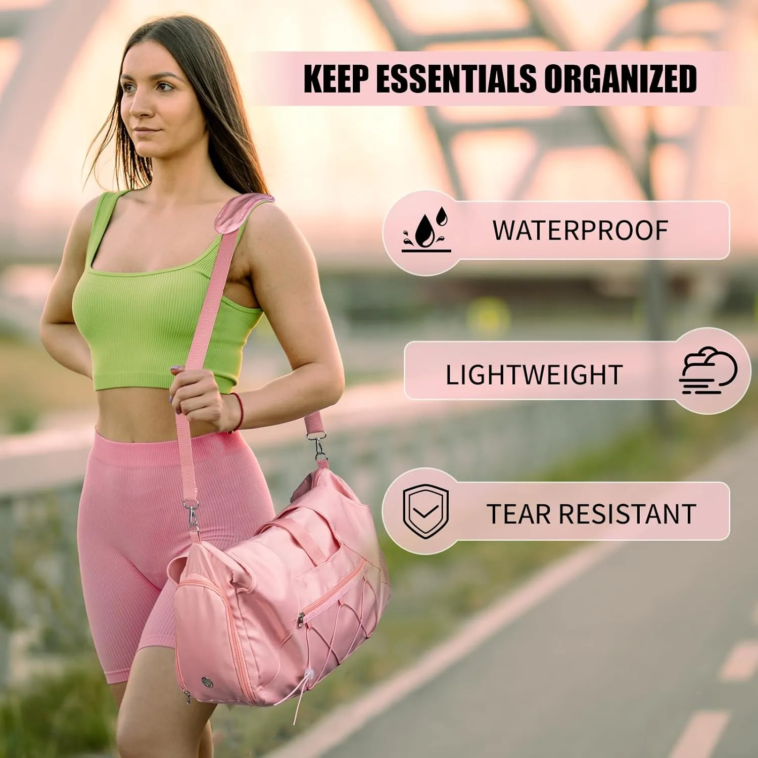 Gym Bag for Womens,Travel Duffel Bag with Shoes Compartment and Wet Pocket Water Bottle Carrier Bag Multi-Functional Bags Ideal for Travel, Gym, Sports, Weekender, Pink
