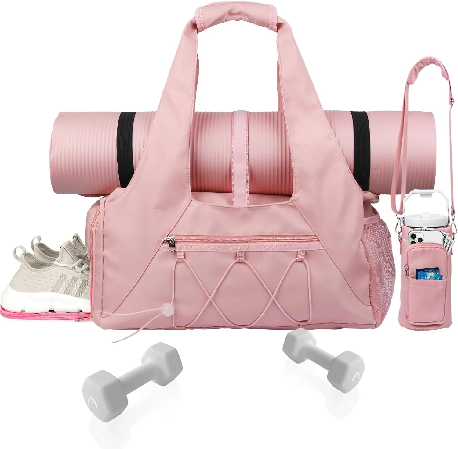 Gym Bag for Womens,Travel Duffel Bag with Shoes Compartment and Wet Pocket Water Bottle Carrier Bag Multi-Functional Bags Ideal for Travel, Gym, Sports, Weekender, Pink
