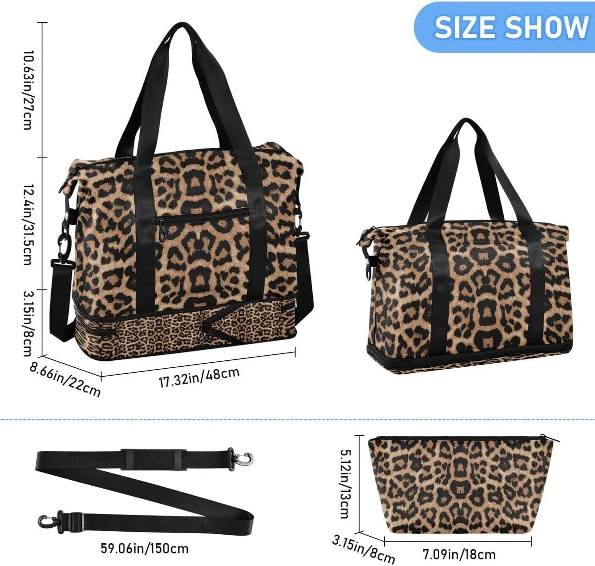Gym Bag Sports Travel Duffel Bag Weekender Overnight Bag with Wet Pocket Shoes Compartment and Toiletry Bag Leopard Print Cheetah Pink for Travel, Business,Gym, Yoga, School, pattern 3
