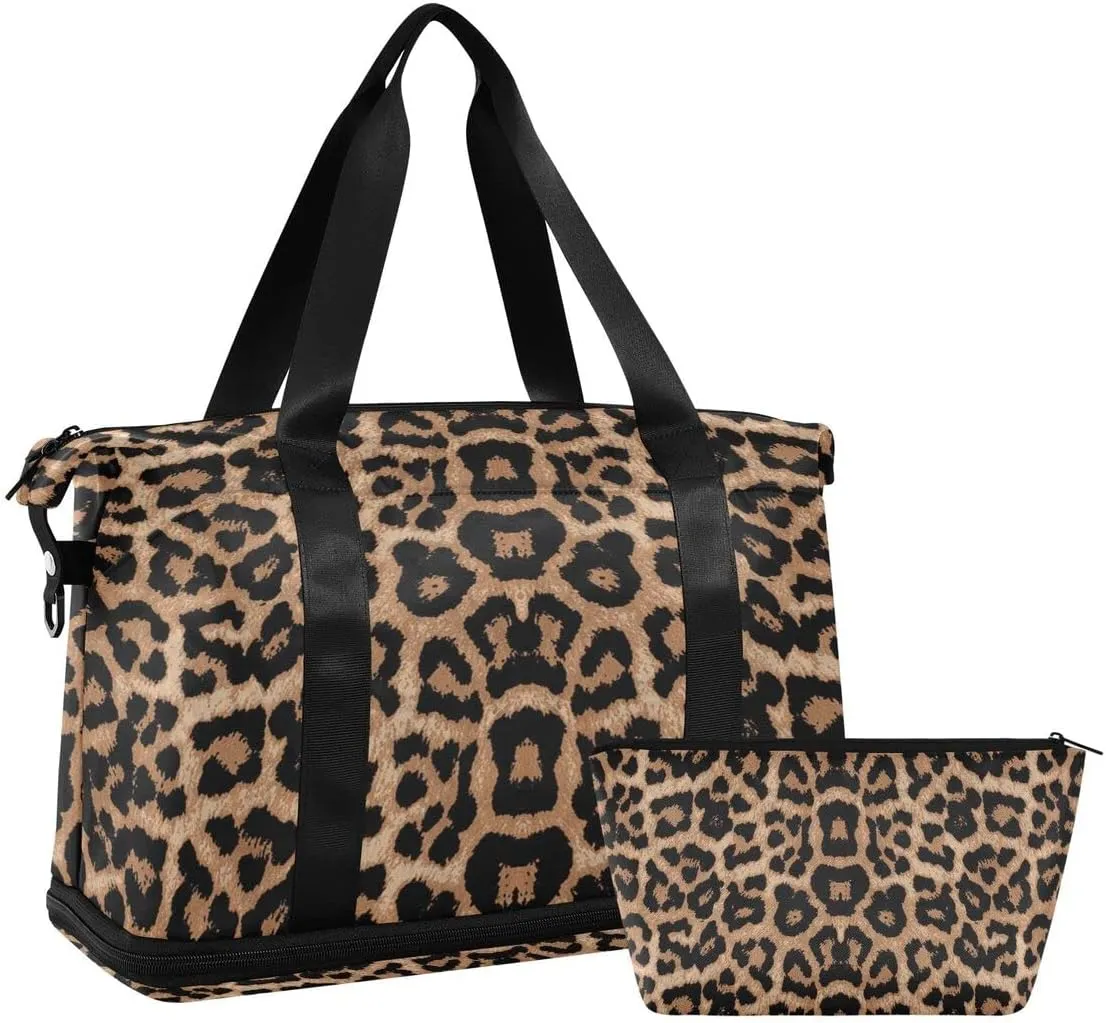 Gym Bag Sports Travel Duffel Bag Weekender Overnight Bag with Wet Pocket Shoes Compartment and Toiletry Bag Leopard Print Cheetah Pink for Travel, Business,Gym, Yoga, School, pattern 3