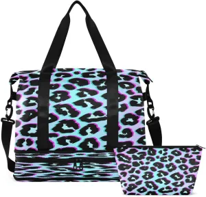 Gym Bag Sports Travel Duffel Bag Weekender Overnight Bag with Wet Pocket Shoes Compartment and Toiletry Bag Rainbow Leopard Print Cheetah Animal for Travel, Business,Gym, Yoga