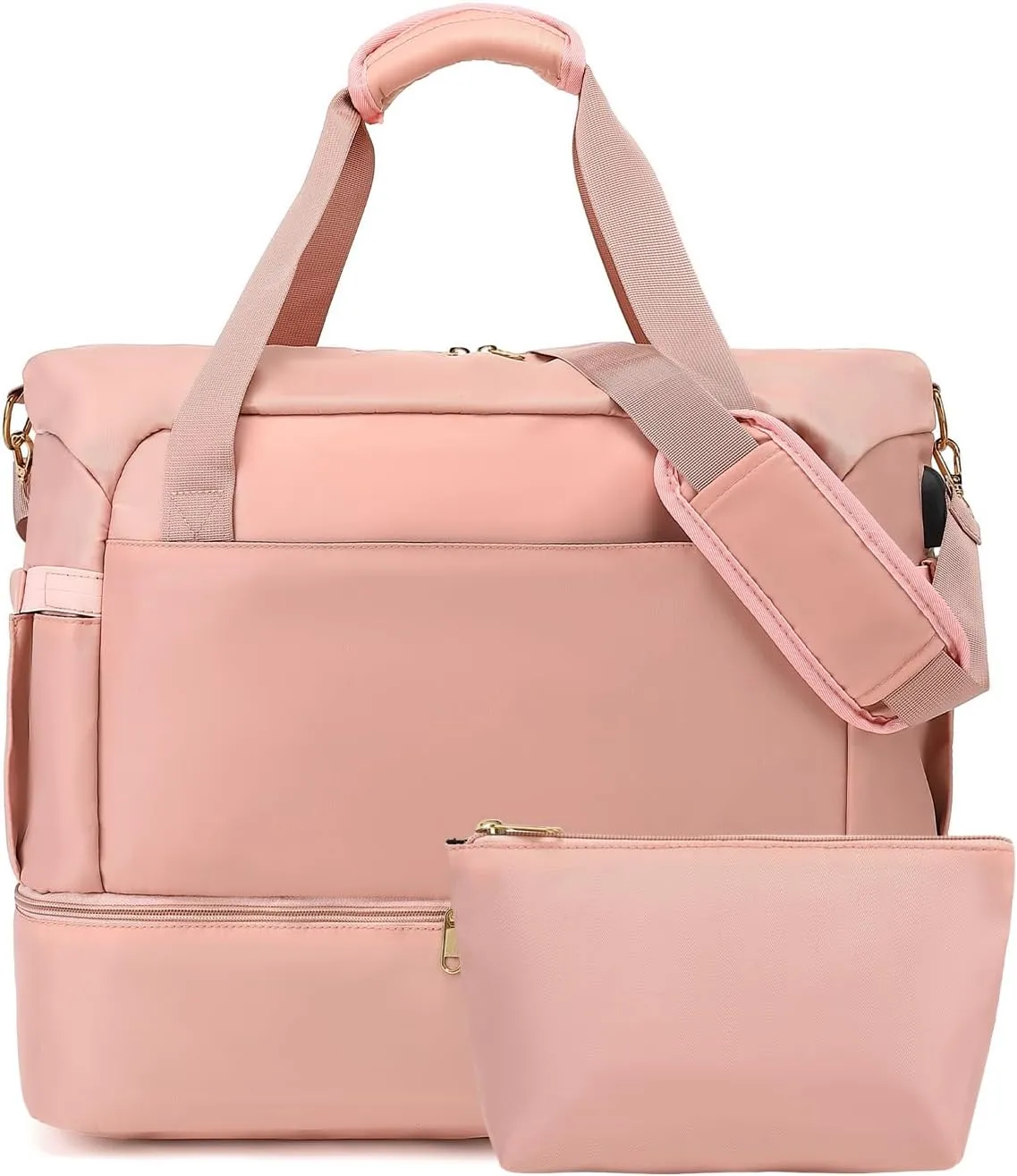 Gym Bag Womens Mens with Shoes Compartment,Travel Duffel Bag with USB Charging Port, Sport Gym Tote Bags Swimming Yoga,Waterproof Weekend Overnight Bag Carry on Bag Hospital Holdalls,Pink