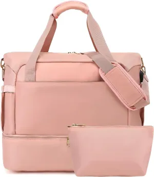 Gym Bag Womens Mens with Shoes Compartment,Travel Duffel Bag with USB Charging Port, Sport Gym Tote Bags Swimming Yoga,Waterproof Weekend Overnight Bag Carry on Bag Hospital Holdalls,Pink