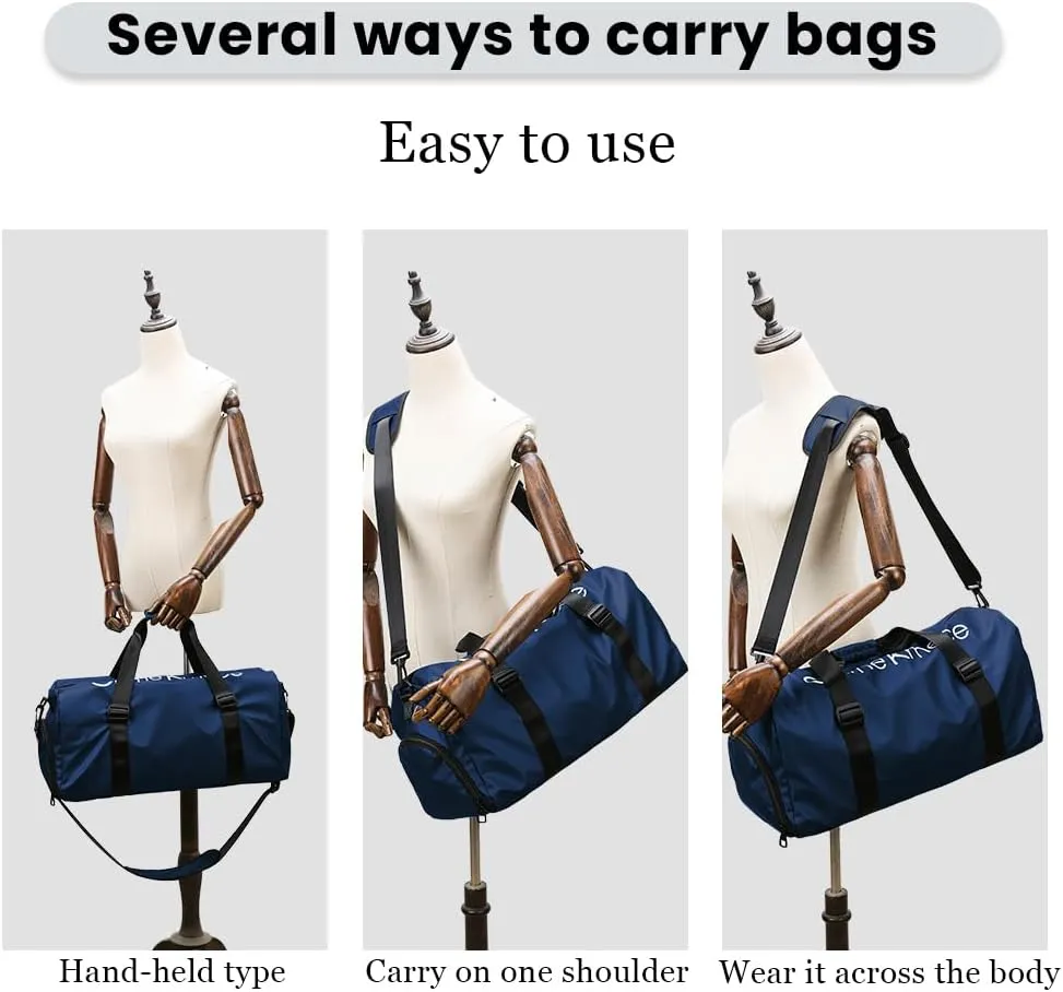 Gym Duffle Bag for Men Women with Shoe and Wet Compartment Sport Workout Waterproof Bags Large for Fitness Yoga Swimming Traveling Duffel, Blue, With Shoe and Wet Compartment