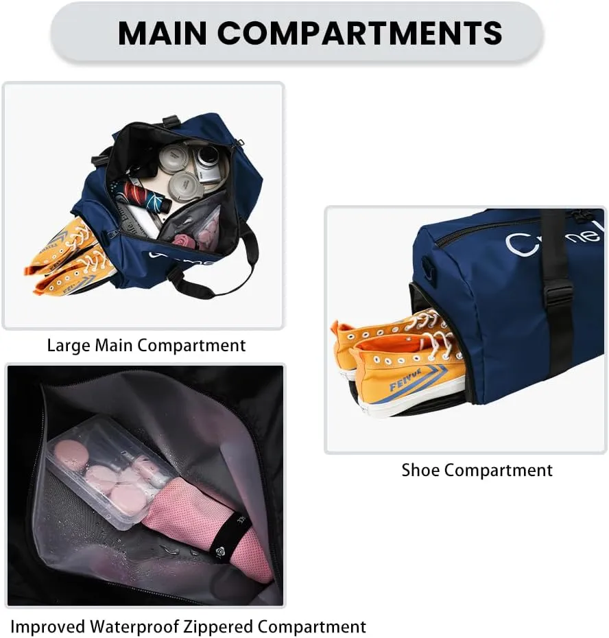 Gym Duffle Bag for Men Women with Shoe and Wet Compartment Sport Workout Waterproof Bags Large for Fitness Yoga Swimming Traveling Duffel, Blue, With Shoe and Wet Compartment