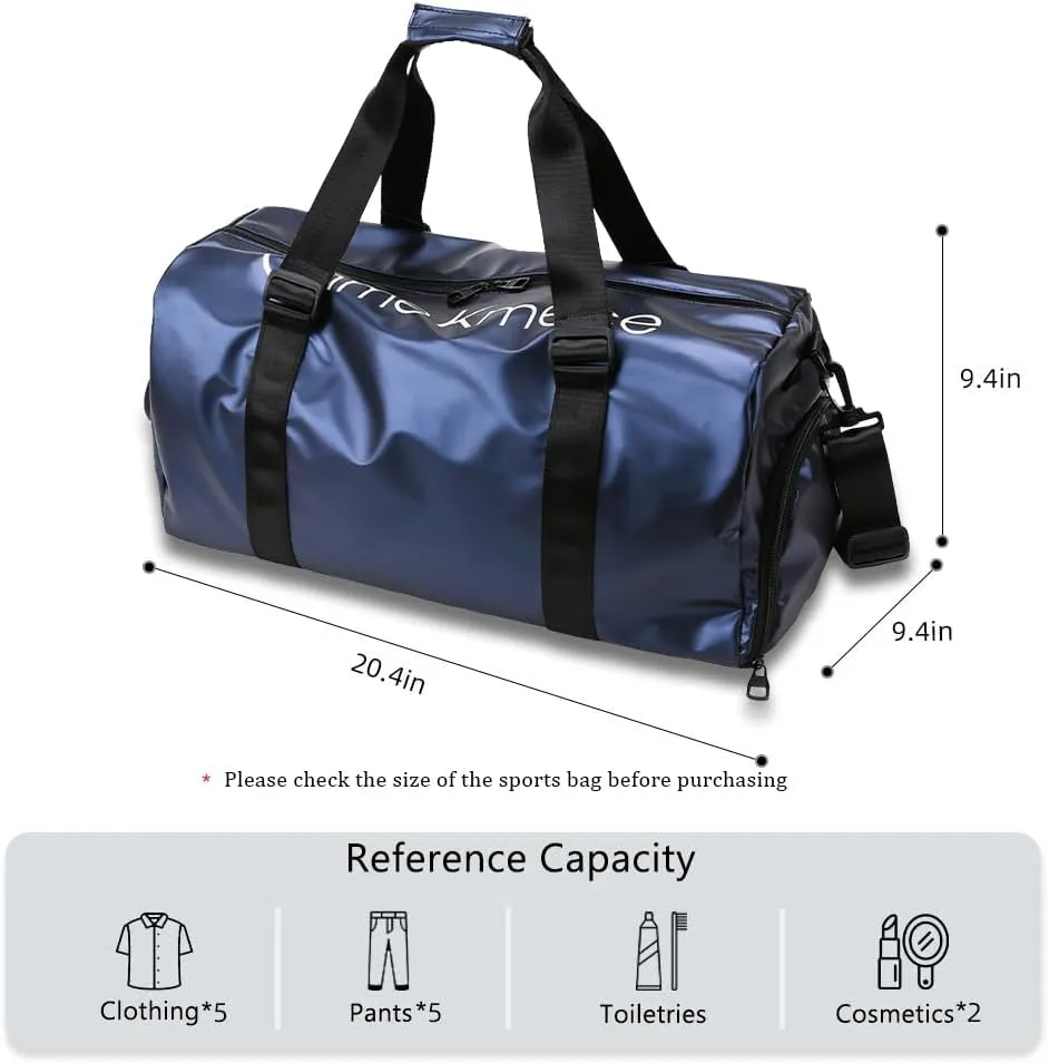 Gym Duffle Bag for Men Women with Shoe and Wet Compartment Sport Workout Waterproof Bags Large for Fitness Yoga Swimming Traveling Duffel, Blue, With Shoe and Wet Compartment